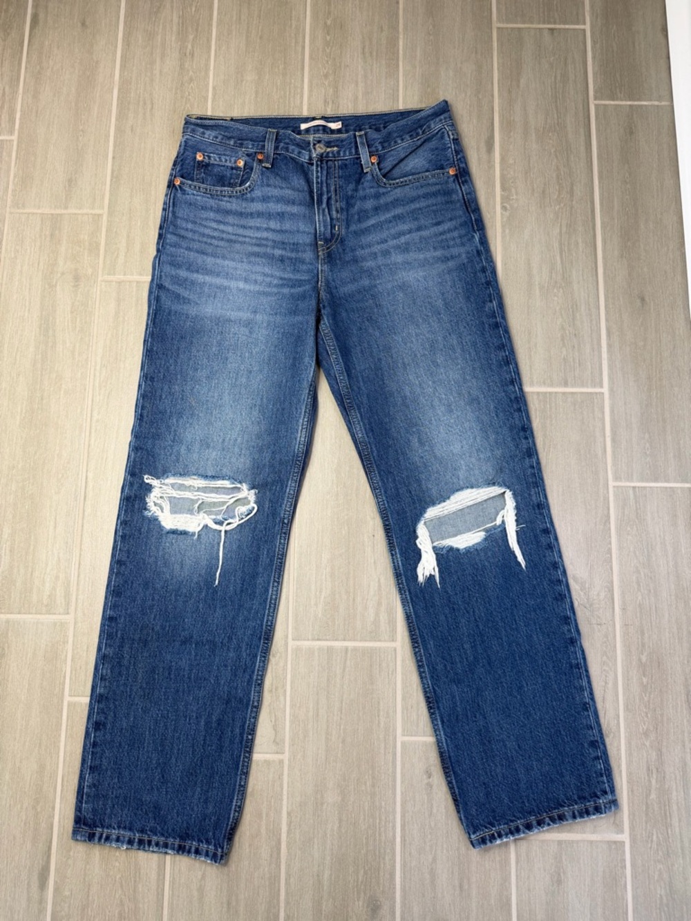 Levi's Blue Straight-Leg Distressed Jeans